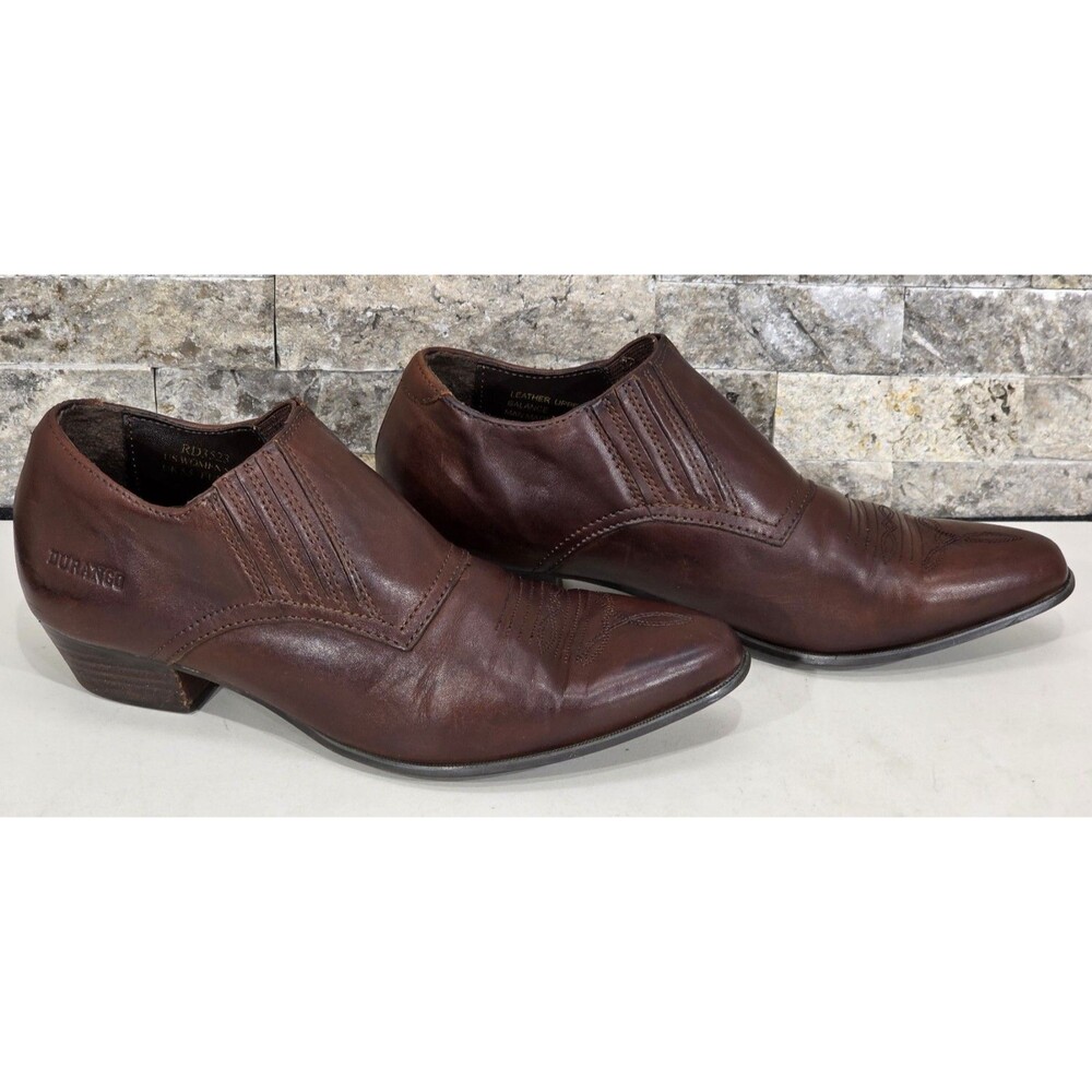 Durango Western Ankle Boots 7.5M Brown Leather Slip On Pointed Toe Block Heel